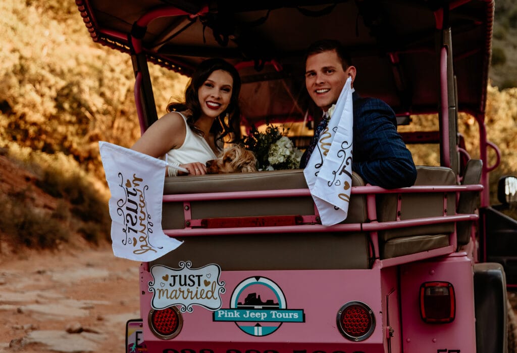 Pink Jeep elopement in Sedona