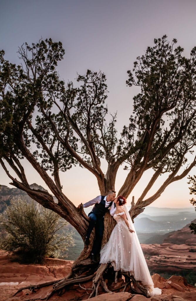 Sunset fairytale kiss during an Arizona elopement
