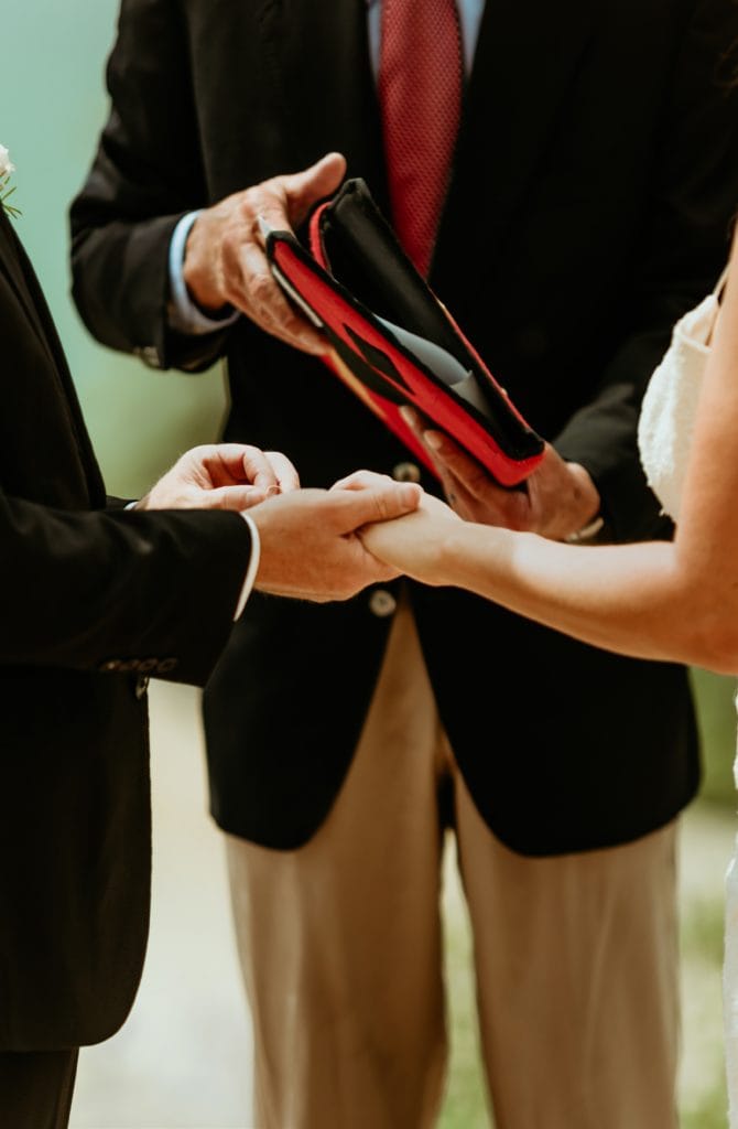 Ring exchange during Lake San Cristobal wedding