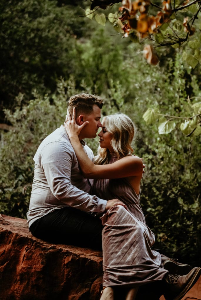 Romantic moment during Fay Canyon elopement in Sedona, Arizona