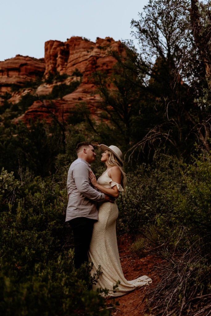 Bride and Groom embrace during their Sedona Elopement