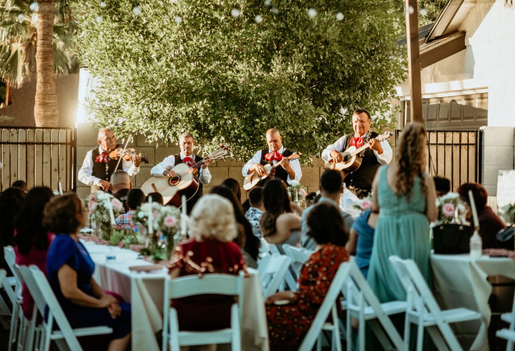Mariachi Band playing during backyard wedding in Arizona
