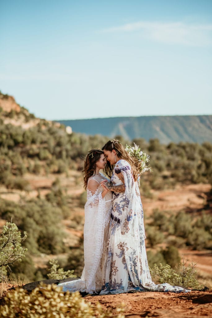 Intimate embrace during Sedona elopement