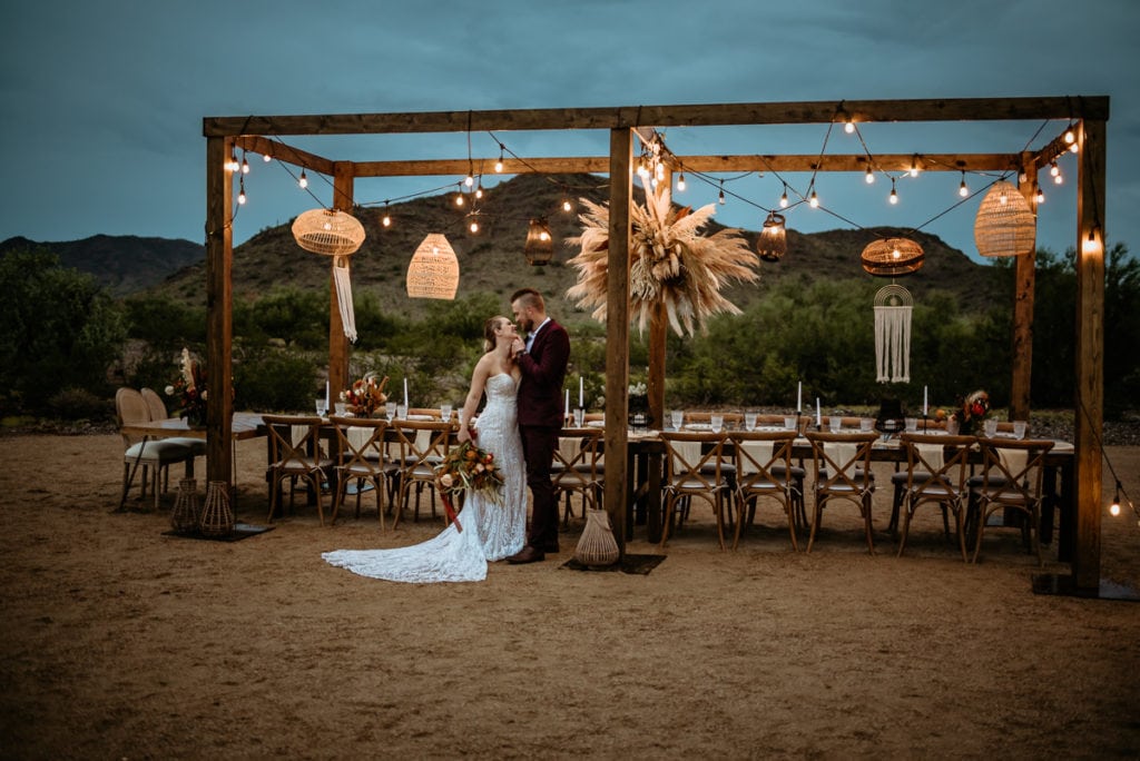 Boho wedding setup at a rustic wedding venue in Arizona